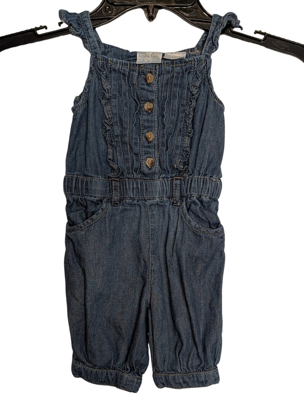 Koala Kids Denim Blue Girls' Jumper Romper. Size 6/9 Months